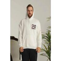 Erkek Sırt Baskılı Oversize Üç İplik Kapüşonlu Sweatshirt - Beyaz