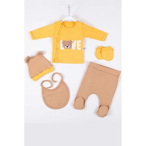 Love Bear Nakışlı 5'li % 100 Pamuk Erkek Bebek Hastane Çıkış Seti