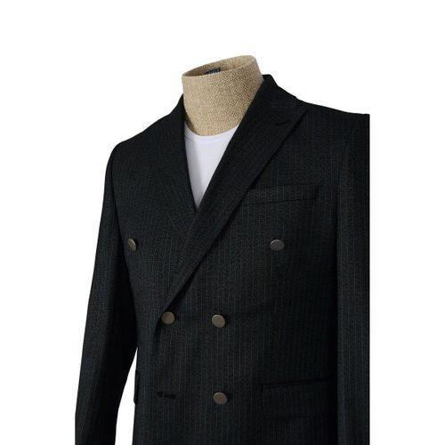 Cengiz İnler Cengiz İnler Armürlü Dik Çizgili Kruvaze Slim Fit Erkek Takım Elbise