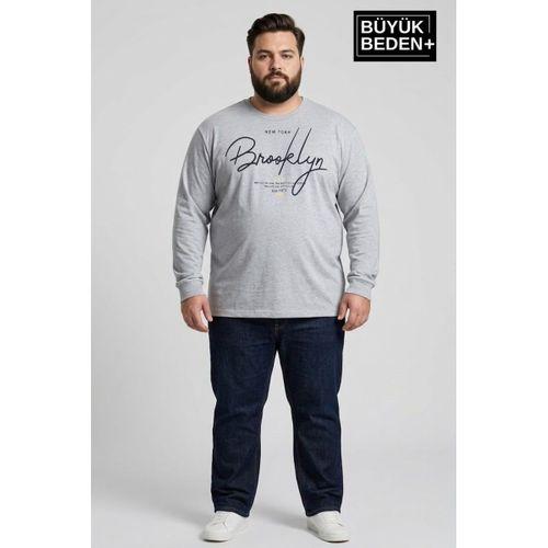 Erkek Büyük Beden El Yazılı Brooklyn Baskılı 2 İplik Bisiklet Yaka Tişört SPR26BTS942-6