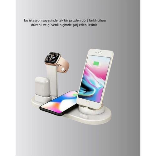 4’lü Kablosuz Şarj Standı İphone Watch Ve Airpods Çoklu Şarjlı