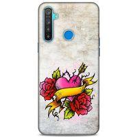 Lopard Oppo Realme 5i Uyumlu Kılıf Tattoo's (12) Koruyucu Silikon Gri Pembe