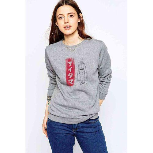 One Punch Man Baskılı Gri Kadın Sweatshirt