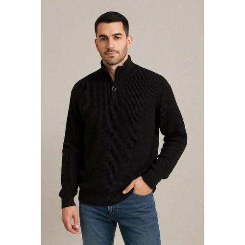 Erkek Fitilli Triko Kazak 2’li Set – Siyah - Haki Kalın Dokuma Pamuklu Regular Fit V Yaka Fermuarlı Uzun Kollu Rahat Kışlık Kazak Kombini