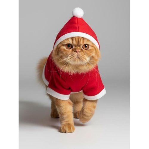 Bear Biscotti Kırmızı Xmas Kedi Kıyafeti | Kapüşonlu Polar Noel Sweatshirt | Küçük Irklar İçin