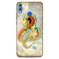 Huawei Honor 8x Kılıf Dragons (21) Koruyucu Kapak Ejderha Dövme Sarı