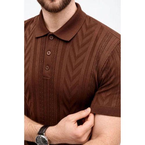 Erkek Yazlık Triko Tişört Kısa Kol Polo Yaka Düğmeli T-Shirt - Kahverengi