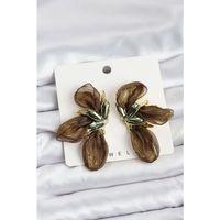 Lotus Model Haki Renk Tüllü Kadın Küpe