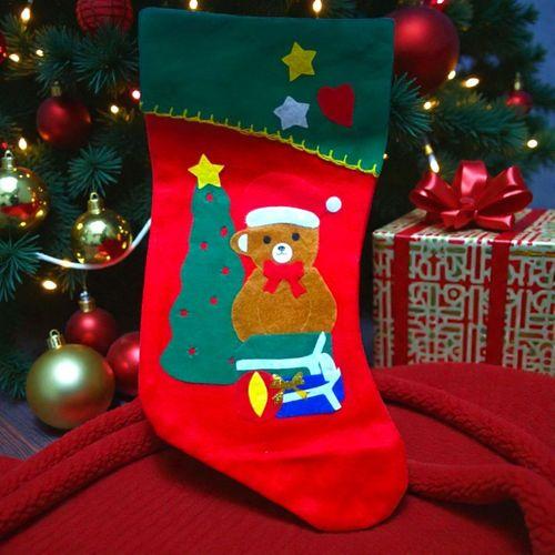 NOEL ÇORABI KIRMIZI SEVİMLİ AYI FİGÜRLÜ ÇORAP YILBAŞI SÜSLERİ YILBAŞI DEKORU 44 CM SEVİMLİ AYI ÇORAP