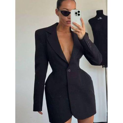 Kadın Atlas-dokuma Kumaş Ceket Elbise