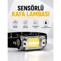 Sensör Kontrollü Şarjlı Beyaz Led Kafa Lambası Ve El Feneri