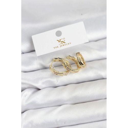 Pirinç Gold Renk Zirkon Taşlı Halka Yılan Model YSX Trio Küpe Seti