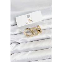 Pirinç Gold Renk Zirkon Taşlı Halka Yılan Model YSX Trio Küpe Seti