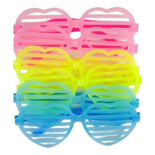 Retro Neon Fosforlu Kalp Panjur Gözlük - 12 Adet