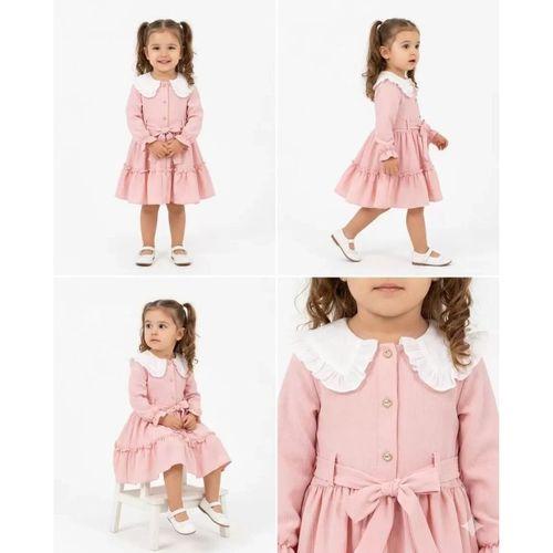 1/5 Yaş Düğme Detaylı Bebe Yaka Çocuk Elbisesi