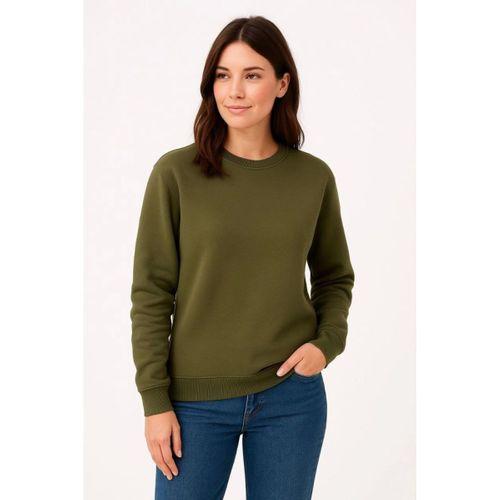 Üç İplik Düz Bisiklet Yaka SweatShirt - Haki