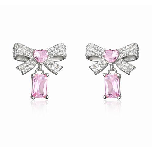 Gümüş Pembe Taşlı Fiyonk Kadın Küpe