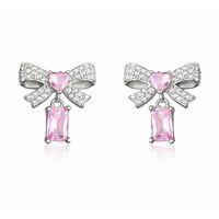 Gümüş Pembe Taşlı Fiyonk Kadın Küpe