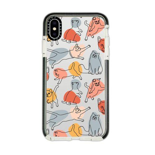 iPhone X Casetify Sevimli Kedi Figürleri Desenli Anti Shock Premium Silikonlu Siyah Kenar Detaylı Te