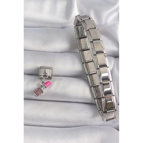 316L Çelik Gümüş Renk Sallantı Zirkon Taşlı Ruj Model Nomination Charm - TJ-BC1113