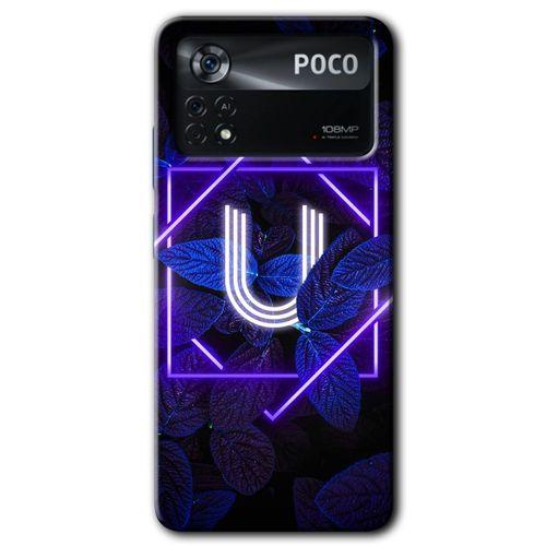 Xiaomi Poco x4 Pro HD Baskılı Kılıf + 9D Tam Ekran Koruyucu - Dark Neon Yaprak U Harfi