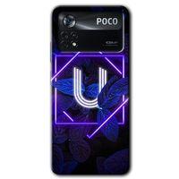 Xiaomi Poco x4 Pro HD Baskılı Kılıf + 9D Tam Ekran Koruyucu - Dark Neon Yaprak U Harfi