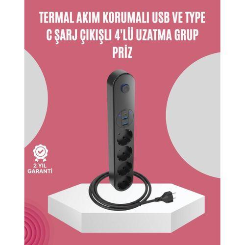 Led Anahtarlı Akım Korumalı Çoklu Priz 4 Priz 3 Usb Girişli