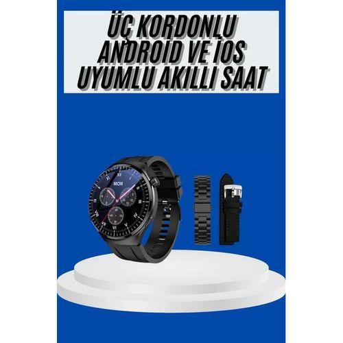 Amoled Ekran Akıllı Saat Üç Kordonlu İos Android Uyumlu