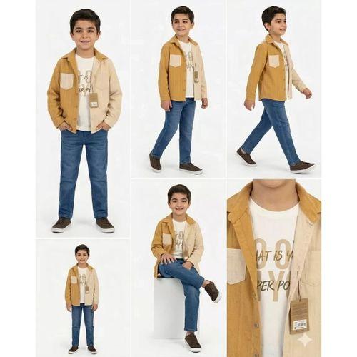 6-11 Yaş Keten Gömlekli 3 Parça Çocuk Takımı