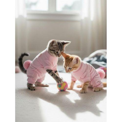 Tassel and Rainbow Soft Pink - Pastel Pembe Pamuklu Kedi Tulum Pijama