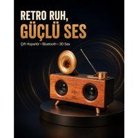 Gramafon Tasarımlı Bluetooth Hoparlör 3d Ses Teknolojili Çok Fonksiyonlu