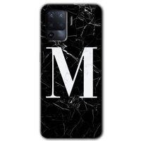 Oppo Reno 5 Lite Kılıf Kapak - Siyah Mermer Desenli M Harfi +Hayalet Ekran Yandan Gözükmez