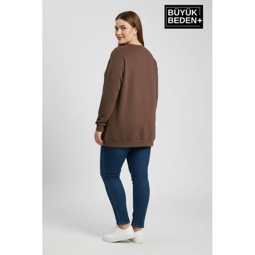 Kadın Büyük Beden MİLANO İTALiA Baskılı Bisiklet Yaka İnce Sweatshirt SPR26BSWK956-9