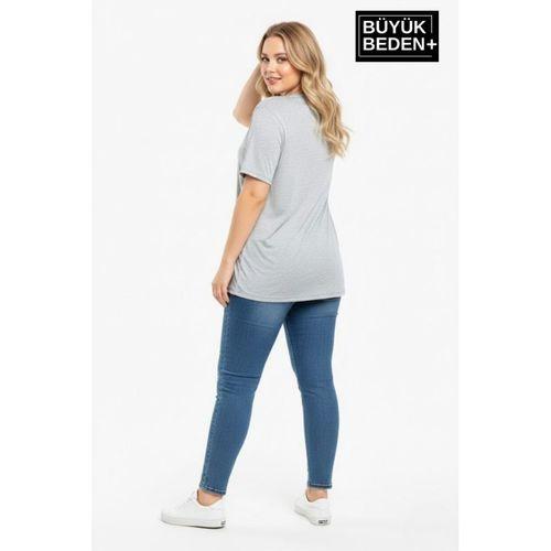 Kadın Büyük Beden El Yazılı Brooklyn Baskılı 3xl-6xl Bisiklet Yaka Tshırt SPR25BTSK510-6