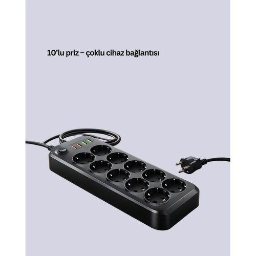 10’lu Çoklu Priz Termal Korumalı Usb Type-c Çıkışlı 2500w Uzatma Kablosu