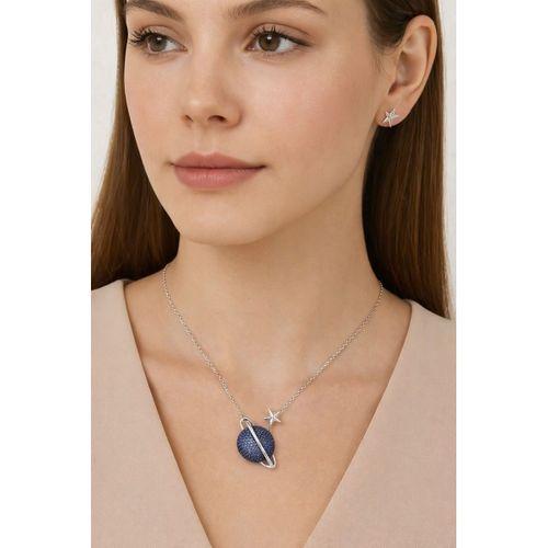 Gezegen Kolye Mavi Taşlı Gümüş Kadın Kolye