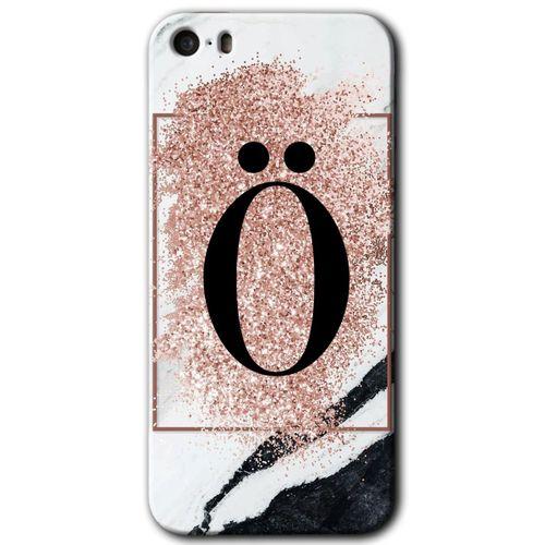 iPhone 5 Kılıf HD Desen Baskılı Arka Kapak - Pembe Mermer Desenli Ö Harfi