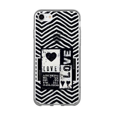 iPhone 8 Black Love  Premium Şeffaf Silikon Kılıf Beyaz Baskılı