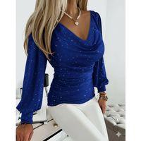 Kadın Uzun Kollu Degaje Yaka Taşlı Sandy Bluz