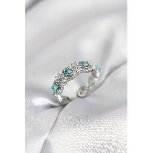 Mavi Taşlı Gümüş Renk Vintage Kadın Yüzük