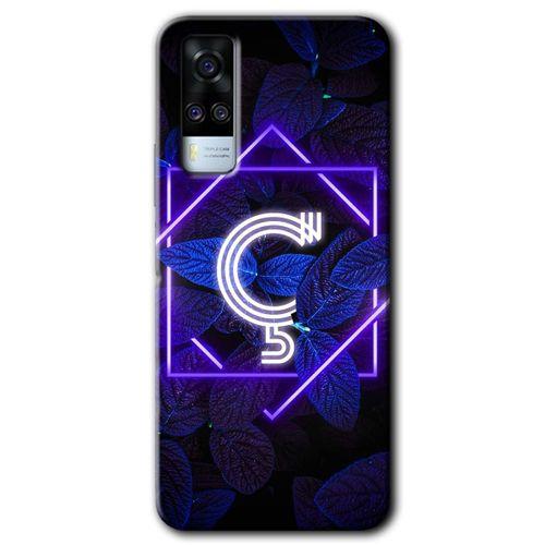 Vivo Y51a HD Baskılı Kılıf + 9D Tam Ekran Koruyucu - Dark Neon Yaprak Ç Harfi