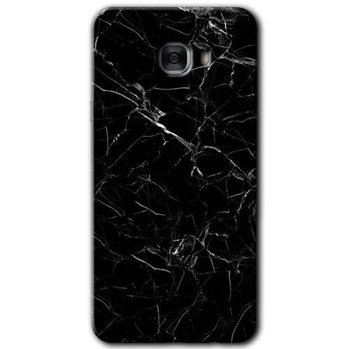 Samsung Galaxy C9 Pro Kılıf HD Desen Baskılı Arka Kapak + Temperli Cam - Siyah Mermer
