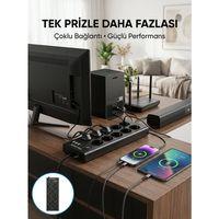 10 Prizli Usb Destekli Çoklu Priz Type-c Şarj Girişli Güvenli Güç Ünitesi