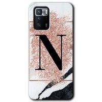 Poco x3 GT Kılıf Baskılı Arka Kapak - Pembe Mermer Desenli N Harfi +Tam Ekran Koruyucu