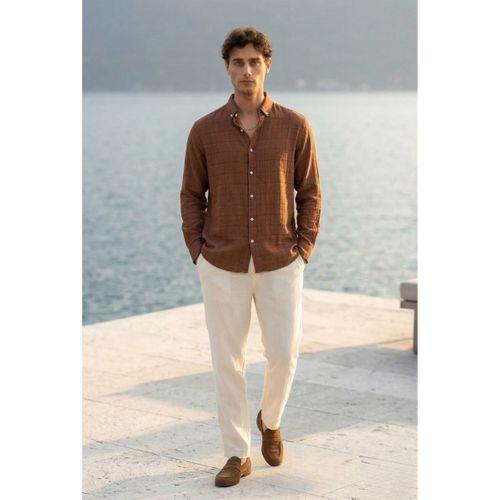 Bien Pamuk Keten Erkek Gömlek - Kahve