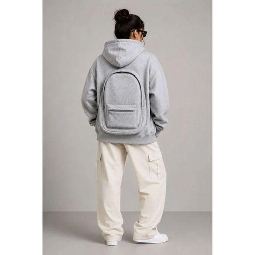 3 İplik Şardonlu Tam Fermuarlı Kapüşonlu Arka Çanta Detaylı Sweatshirt - Gri