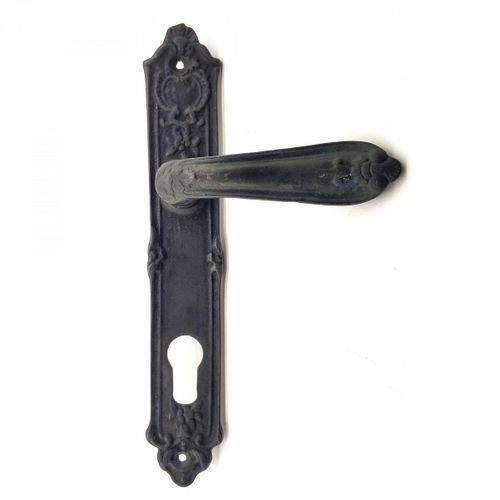 Antika Tarz Dekoratif Pirinç Çiçekli Yale Kapı Kolu - 240x40 Mm, Oksit