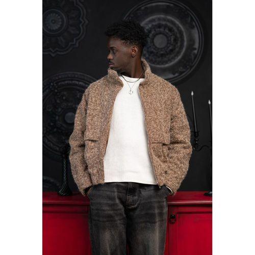 Oversize Crop Model Yan Cepli Astarlı Kırçıllı Mont