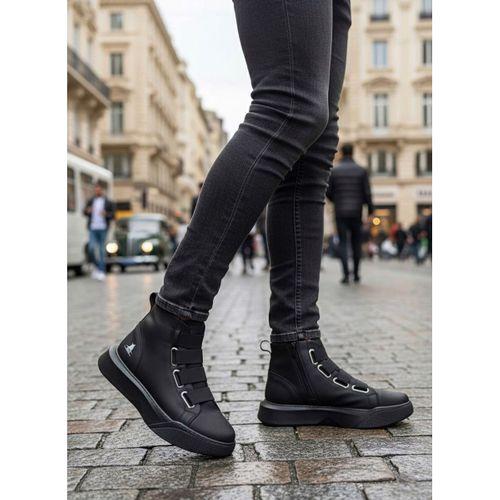 BA0142 Bantlı Erkek Yüksek Taban Siyah Tabanlı Spor Bot