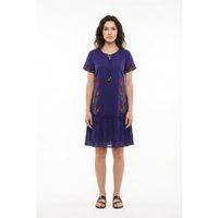 Kısa Kol Gülbin Bağcıklı V Yaka Nakışlı Yazlık Vual Kısa Elbise Mor Mor